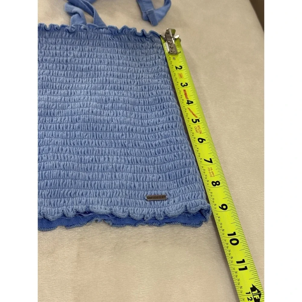 Hollister Smocked Crop Top Women L Blue Tie Strap Coquette Cottagecore - Picture 7 of 8